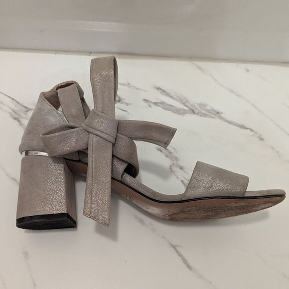 Lewit Beige Gold Silver Shimmer Glimmer Chunky Heel Ankle Bow 38 Made in Italy - Picture 2 of 13